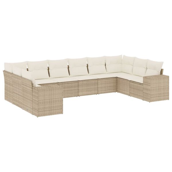 vidaXL 10-tlg. Garten-Sofagarnitur mit Kissen Beige Poly Rattan