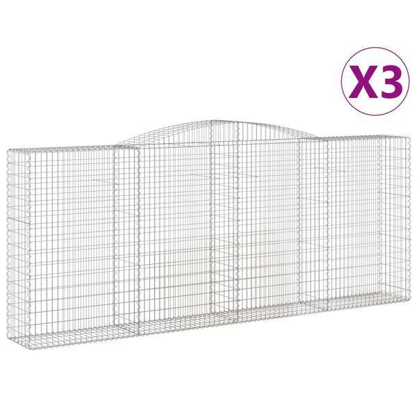 vidaXL Gabionen mit Hochbogen 3 Stk. 400x50x160/180cm Verzinktes Eisen
