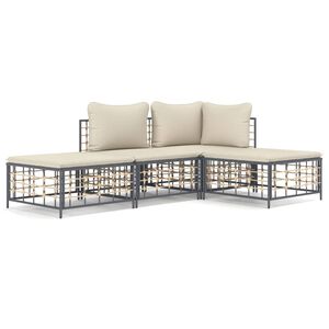 vidaXL 4-tlg. Garten-Lounge-Set mit Kissen Anthrazit Poly Rattan