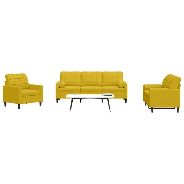 vidaXL 3-tlg. Sofagarnitur mit Kissen und Nackenrollen Gelb Samt