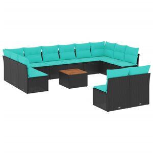 vidaXL 13-tlg. Garten-Sofagarnitur mit Kissen Schwarz Poly Rattan