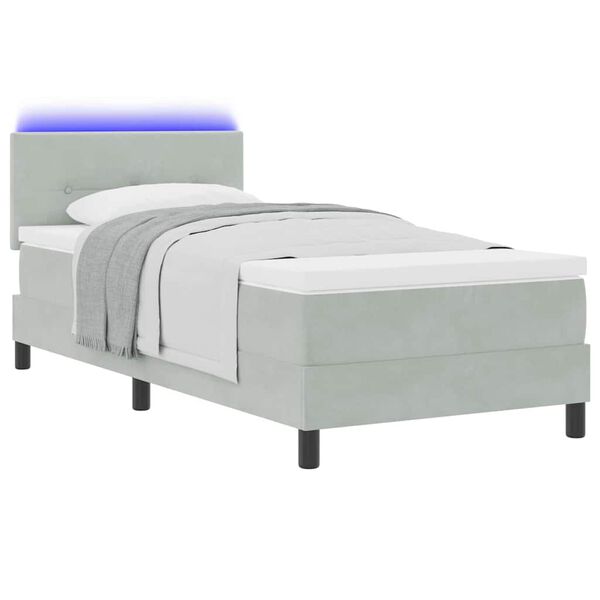 vidaXL LED Boxspringbett mit Matratze Hellgrau 90 x 200 cm Samt