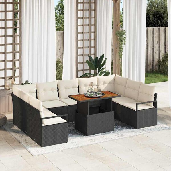 vidaXL Garten-Sofa-Set mit Speicher 10 pcs Schwarz Poly Rattan