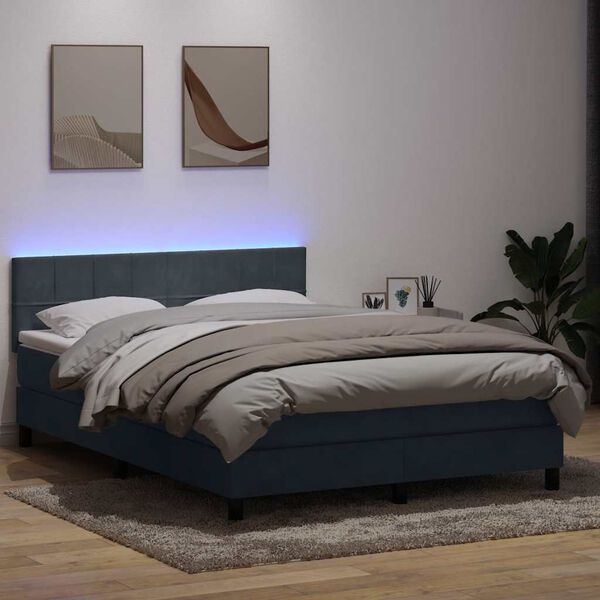 vidaXL Boxspringbett mit Matratze & LED Dunkelgrau 160x220 cm Samt