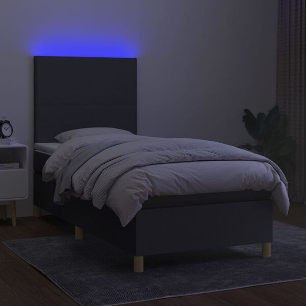 vidaXL Boxspringbett mit Matratze & LED Dunkelgrau 80x200 cm Stoff