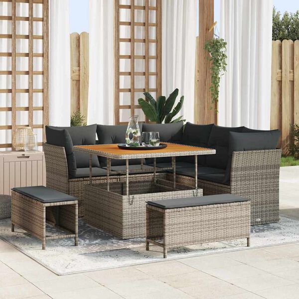 vidaXL Garten-Sofa-Set mit Kissen mit Speicher 8 pcs Grau