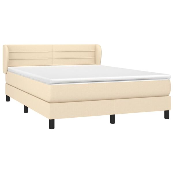 vidaXL Boxspringbett mit Matratze Creme 140x190 cm Stoff