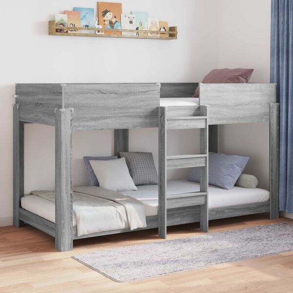 vidaXL Etagenbett f&uuml;r Kinder Graues Sonoma 90 x 200 cm Holzwerkstoff