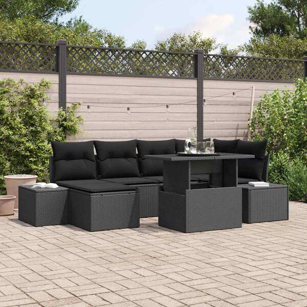 vidaXL Garten-Sofa-Set mit Kissen 7 pcs Schwarz