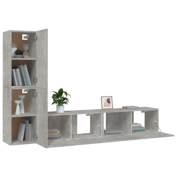 vidaXL 4-tlg. TV-Schrank-Set Betongrau Holzwerkstoff