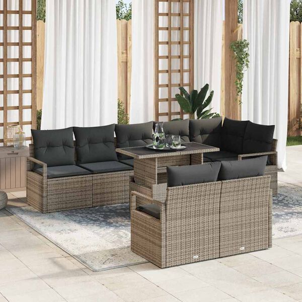 vidaXL Garten-Sofa-Set mit Kissen 9 pcs Grau Poly-Rattan