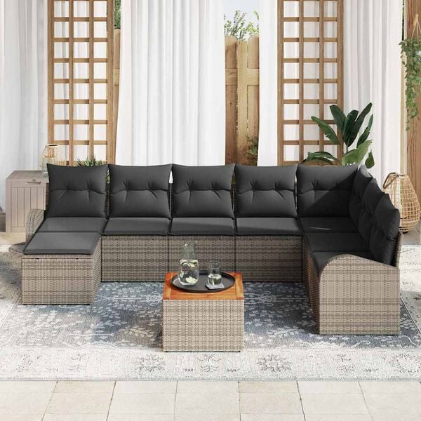 vidaXL Garten-Sofa-Set mit Kissen 9 pcs Grau Poly Rattan