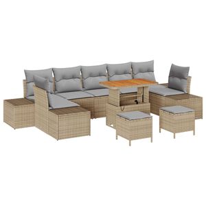 vidaXL Gartensofa-set mit Kissen mit Speicher 10 pcs Beige Poly Rattan