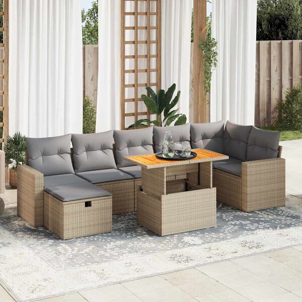 vidaXL 5-tlg. Garten-Sofagarnitur mit Kissen Beige Poly Rattan Akazie