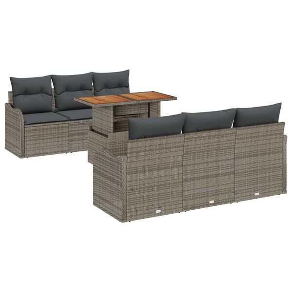 vidaXL Garten-Sofa-Set mit Speicher 7 pcs Grau Poly Rattan