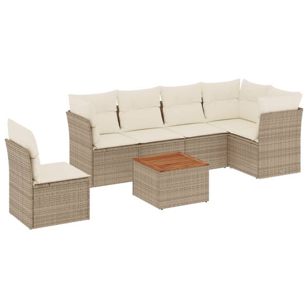 vidaXL 7-tlg. Garten-Sofagarnitur mit Kissen Beige Poly Rattan