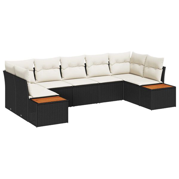 vidaXL Gartensofa-set mit Kissen 7 pcs Schwarz und Creme Polyrattan