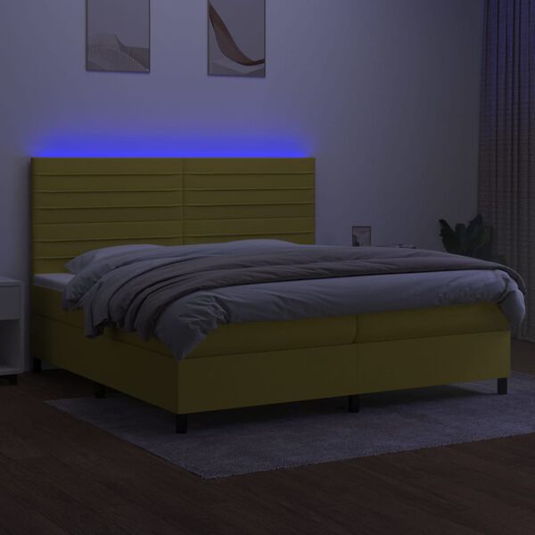 vidaXL Boxspringbett mit Matratze & LED Gr&uuml;n 200x200 cm Stoff