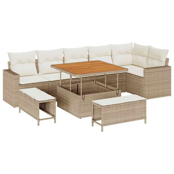 vidaXL Garten-Sofa-Set mit Kissen mit Speicher 9 pcs Beige und Creme