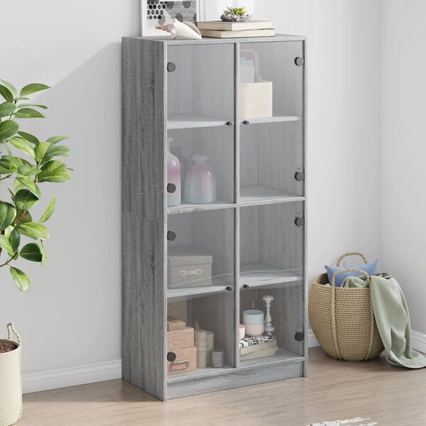 vidaXL Highboard mit Türen Grau Sonoma 68x37x142 cm Holzwerkstoff