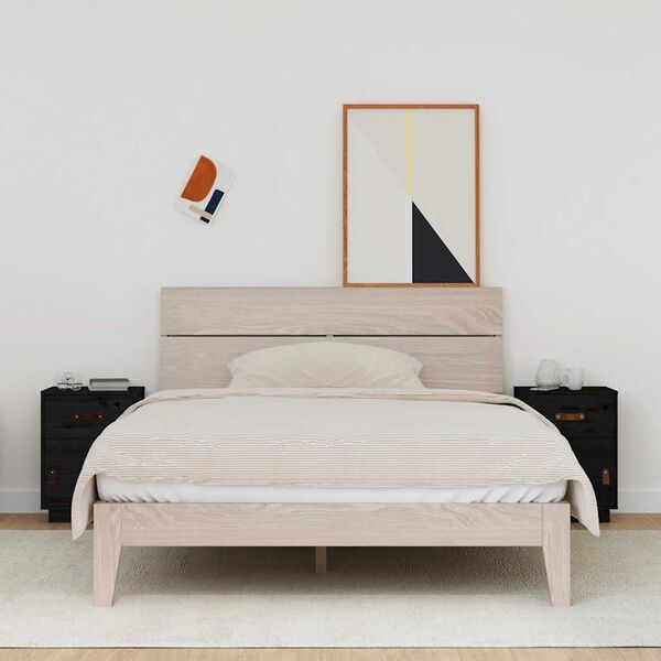 vidaXL Nachttische 2 Stk. Schwarz 40x34x55 cm Massivholz Kiefer