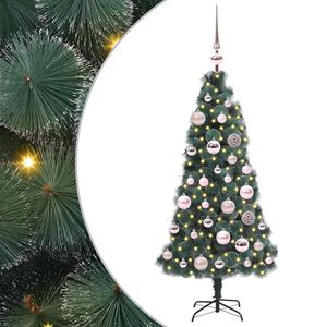 vidaXL K&uuml;nstlicher vorbeleuchteter Weihnachtsbaum mit Kugelset Gr&uuml;n