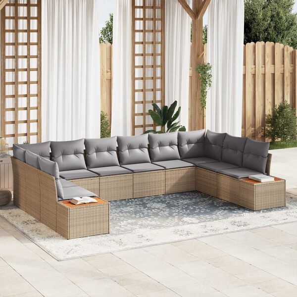 vidaXL Gartensofa-set mit Kissen 10 pcs Beige Poly Rattan