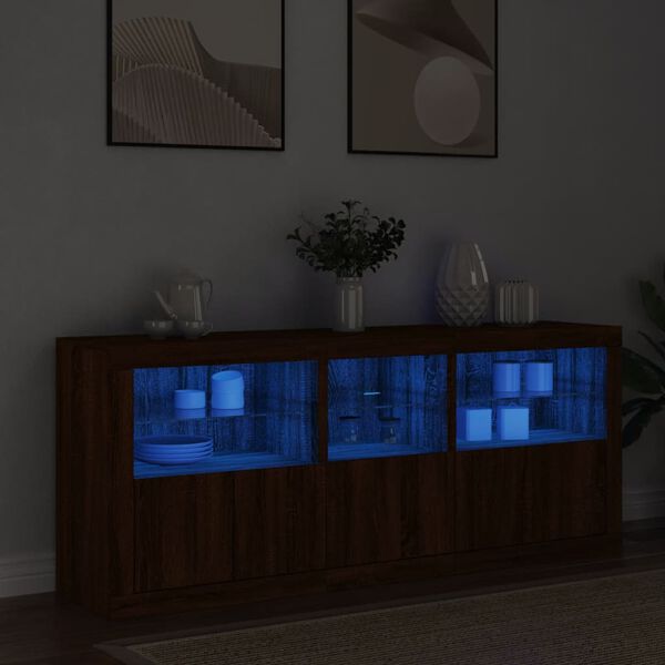 vidaXL Sideboard mit LED-Leuchten Braun Eichen-Optik 162x37x67 cm