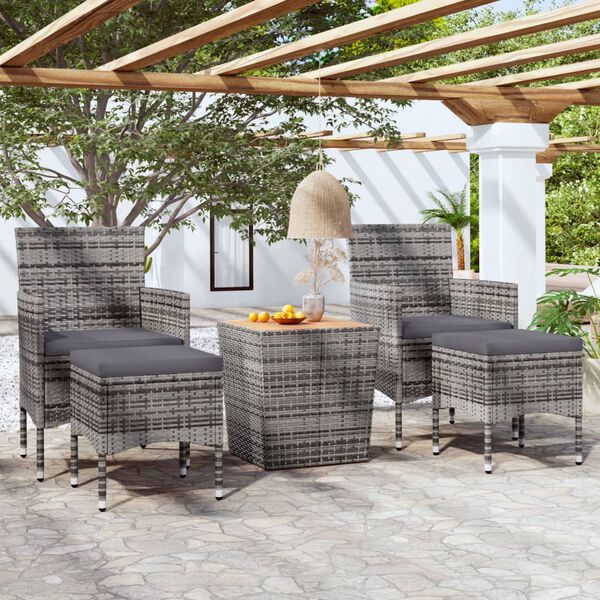 vidaXL 5-tlg. Garten-Bistro-Set Poly Rattan & Massivholz Akazie Grau