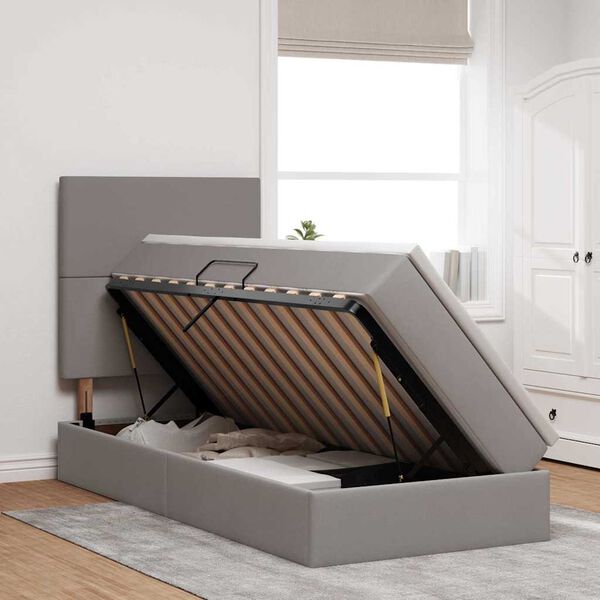 vidaXL Bett mit Stauraum und LED mit LED Taupe 90 x 190 cm Polyester