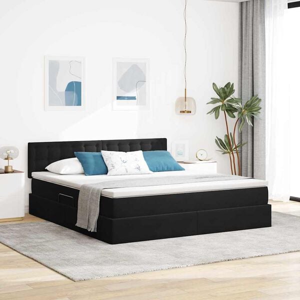vidaXL Bett mit Stauraum und LED mit LED Schwarz 180 x 200 cm Samt
