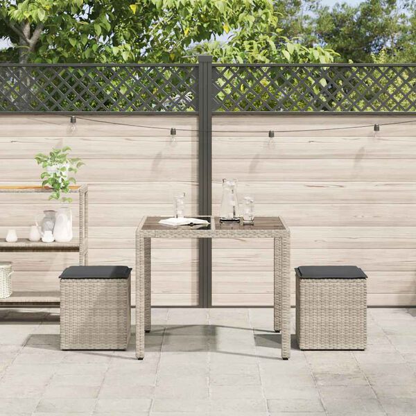 vidaXL Gartenhocker mit Kissen 2 Stk. Hellgrau 40x40x43 cm Poly Rattan