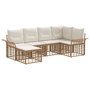 vidaXL Outdoor-Sofagarnitur 6 stk. Nat&uuml;rlich und Cremwei&szlig; Polyester