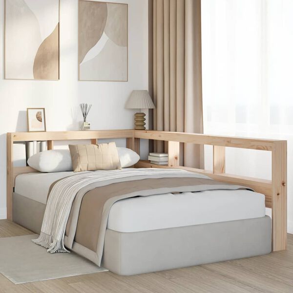 vidaXL Kopfteil mit B&uuml;cherregal L-Form 120 cm Massivholz Kiefer