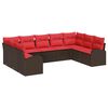 vidaXL Gartensofa-set 9 stk. Braun und Rot Poly-Rattan