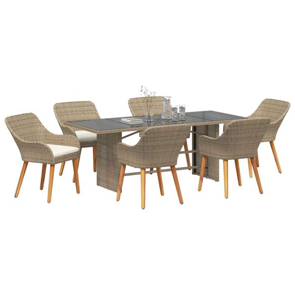 vidaXL Garten Essgruppe mit Kissen 7 pcs Beige Poly-Rattan