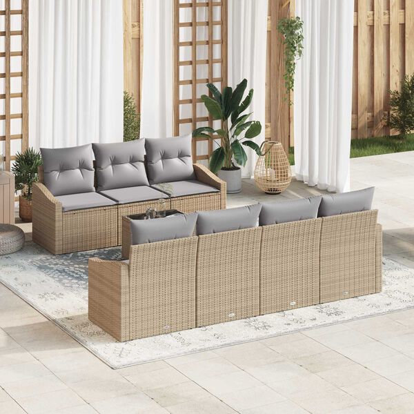 vidaXL Sofa Set mit Kissen 8 pcs Beige und Hellgrau Poly Rattan