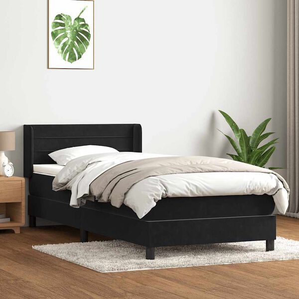 vidaXL Boxspringbett mit Matratze Schwarz 90x220 cm Samt