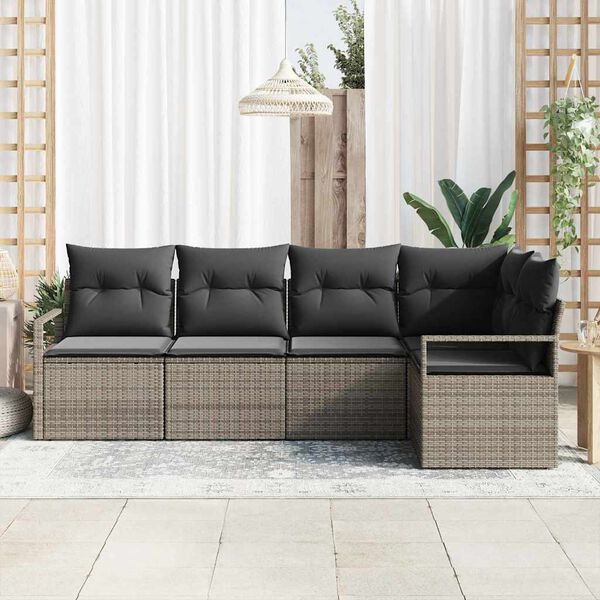 vidaXL Garten-Sofa-Set mit Kissen mit Speicher 5 pcs Grau