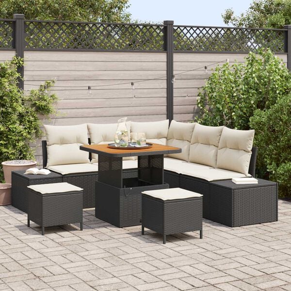 vidaXL Gartensofa-set mit Kissen 8 pcs Schwarz Poly Rattan