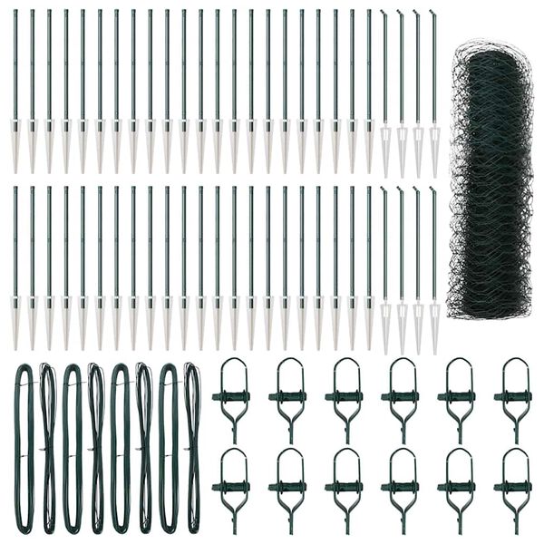 vidaXL Zaun mit Pfosten Gr&uuml;n 0,6 x 100 m PVC-beschichteter Stahl