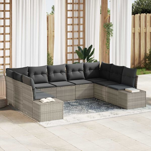 vidaXL Gartensofa-set mit Kissen 9 pcs Hellgrau Polyrattan