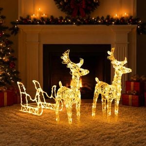 vidaXL Rentiere & Schlitten Weihnachtsdekoration 160 LEDs 130 cm Acryl