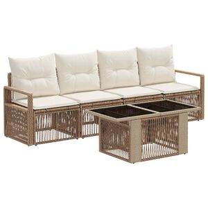 vidaXL Gartensofa-set 5 stk. Beige und Cremewei&szlig; Poly-Rattan