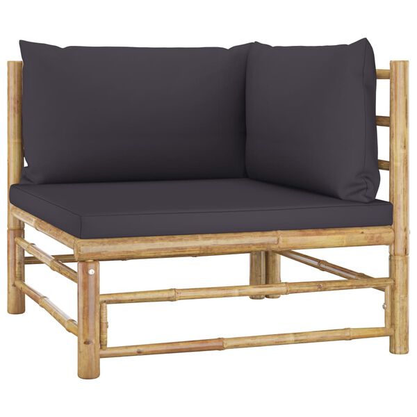 vidaXL 4-tlg. Garten-Lounge-Set mit Dunkelgrauen Kissen Bambus