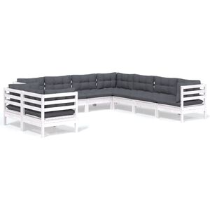 vidaXL 9-tlg. Garten-Lounge-Set mit Kissen Wei&szlig; Massivholz Kiefer