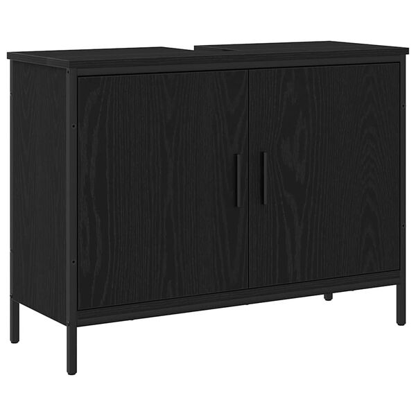 vidaXL Waschbeckenschrank mit T&uuml;r Schwarz Eichen-Optik 80 x 30 x 60 cm