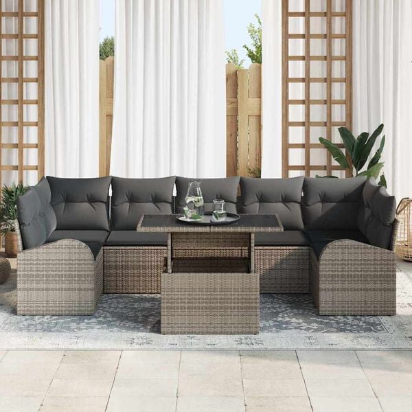 vidaXL Gartensofa-set mit Kissen mit Speicher 8 pcs Grau Poly Rattan