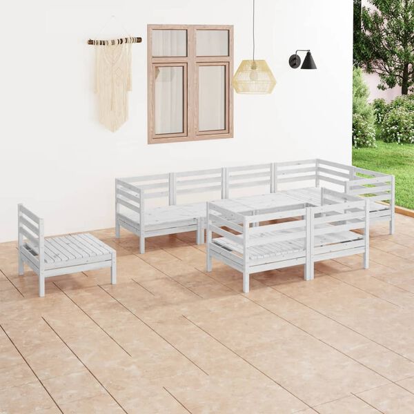 vidaXL 8-tlg. Garten-Lounge-Set Massivholz Kiefer Wei&szlig;