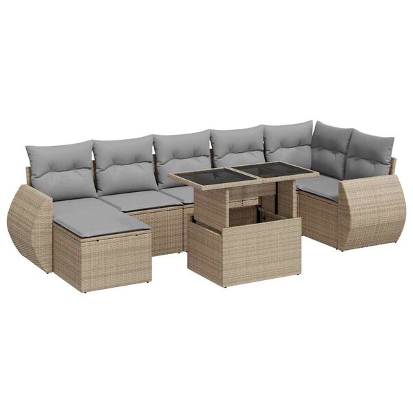 vidaXL 8-tlg. Garten-Sofagarnitur mit Kissen Beige Poly Rattan